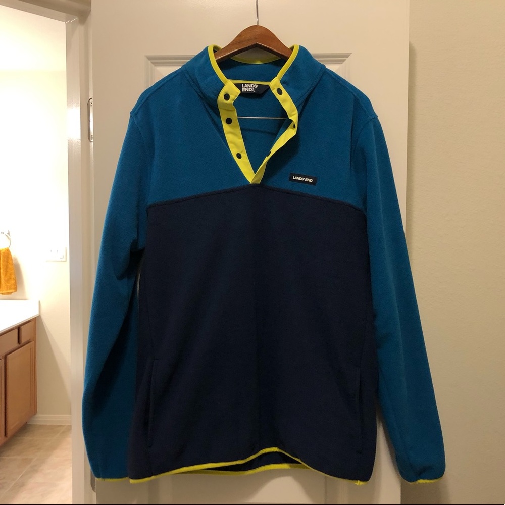 Lands’ End Men’s Heritage Fleece Snap Neck Pullover Top